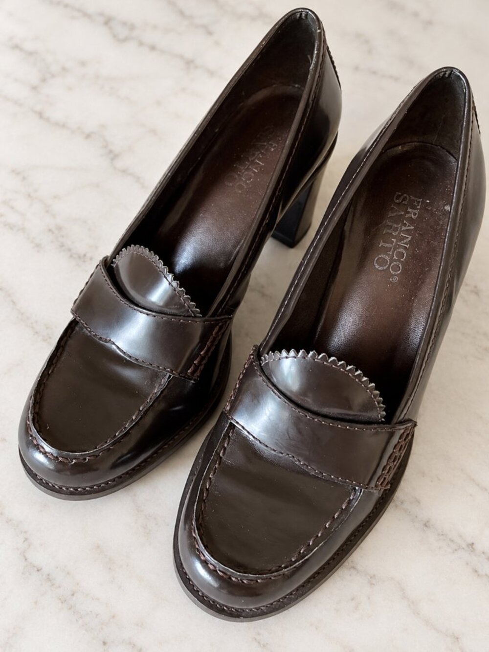 Franco Sarto Dark Brown Leather Heeled Penny Loafers 7.5